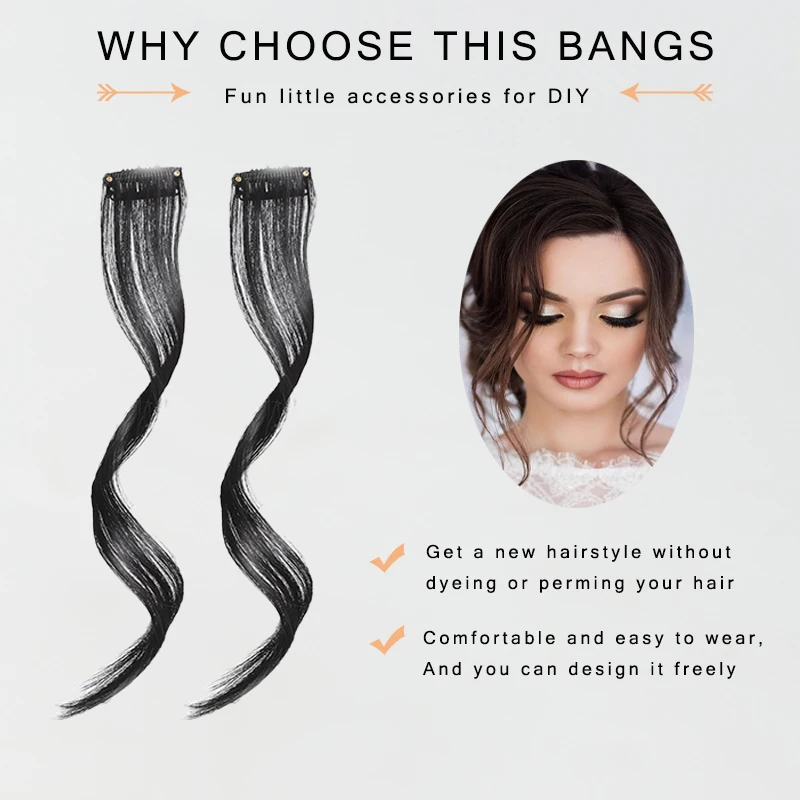 LUPU Side air Bangs 1 Pcs Style Bangs With Long Sideburns Hair Clip Style Fringe Bangs Sideburns Dragon Beard Bangs 14 inches