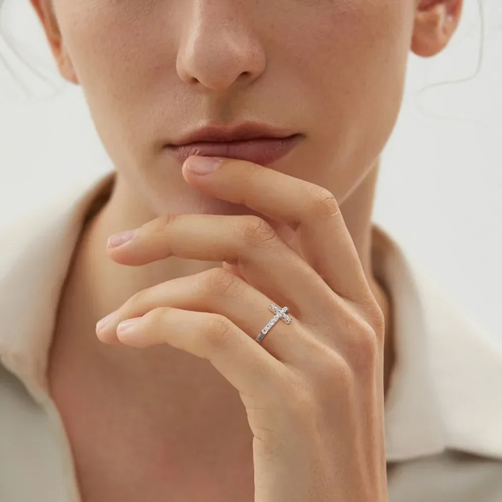 M-JAJA Moissanite Ring Original 925 Sterling Silver 3mm D Color VVS1 Cross Wedding Bands for Women Couple Promise Rings Jewelry 6