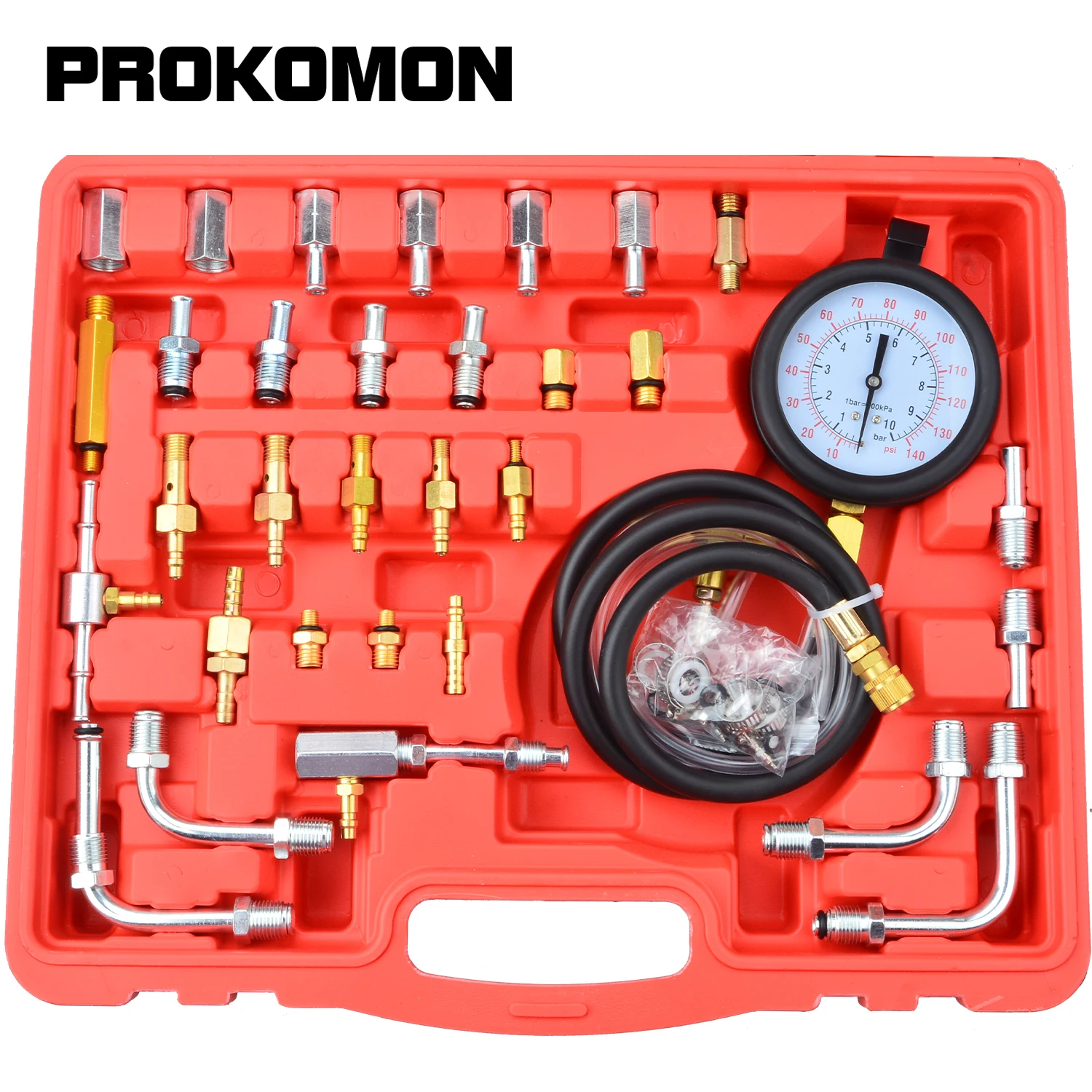 연료 주입 압력 테스터 키트, 정확한 독서용 듀얼 다이얼, 0-140 PSI 게이지