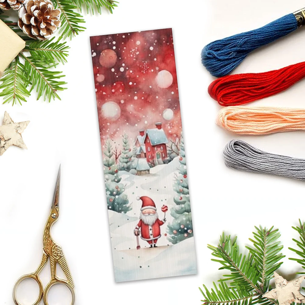 11CT Stamped Double-Sided Xmas Gnome DIY Bookmarks Cross Stitch Kits 18x6cm Embroidery Bookmarks Needlework Embroidery Craft Kit