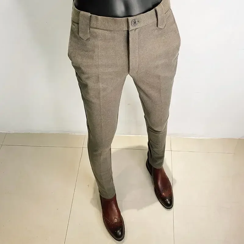Autumn Winter Thickened Woolen Suit Pant High Quality Men Business Slim Striped Trousers Formal Wear Office Social Dress Pants 3