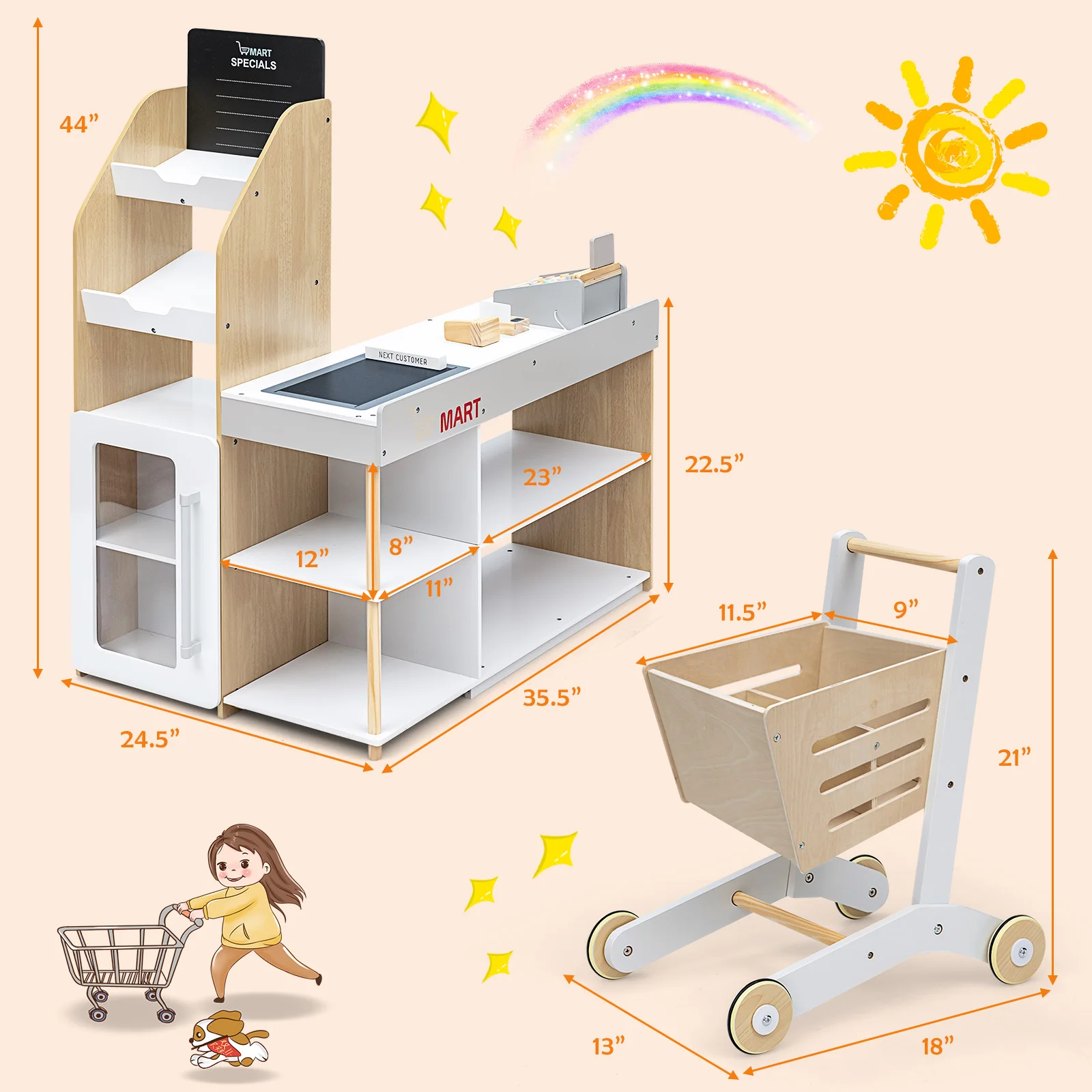 Costway Grocery Store Playset Pretend Play Supermarket Shopping Set with Cart 2