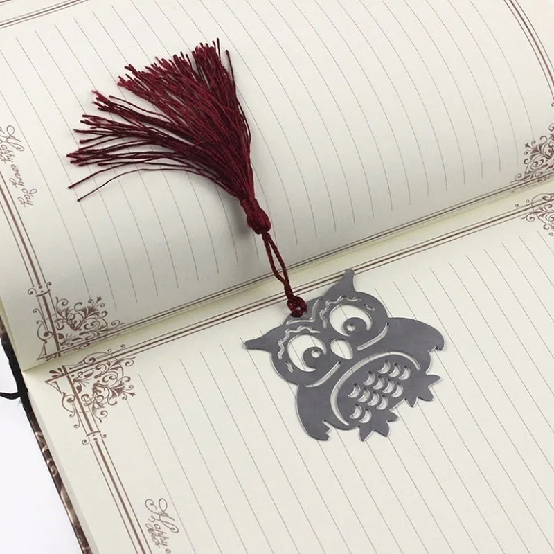 2025 New 1 Pcs Cute Owl Book Markers Birds With Tassels Metal Bookmark Stationery For Kids Gift Student Education Supplies