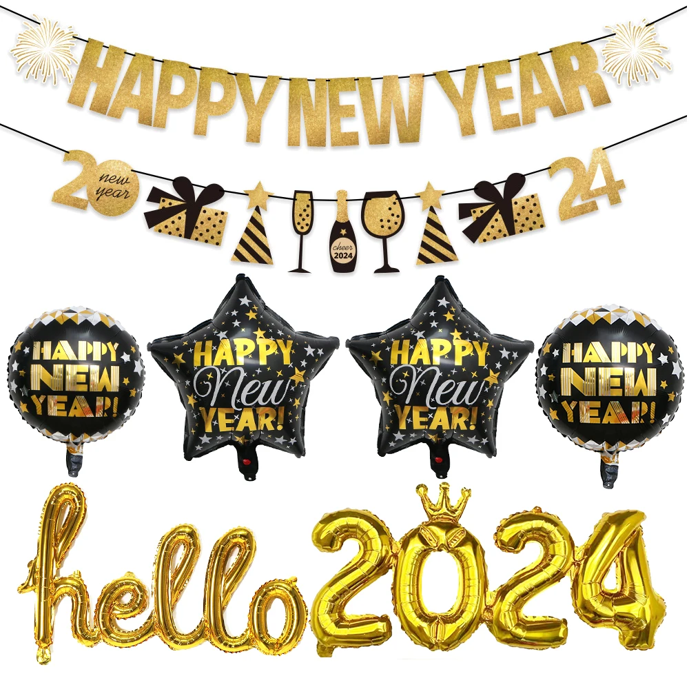 Fashion New Year 2024 Number Foil Balloon Happy Holiday Party Decorations