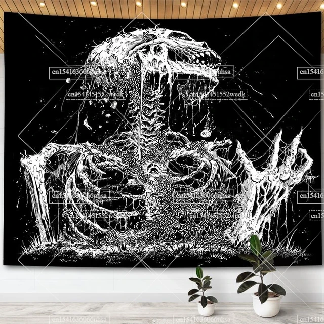 Tapisserie de crâne noir et blanc, Tapisserie de lune, Modules gothiques, Seton, Hiphelicopter, Mandala, Tapisseries florales pour chambre à coucher, Affiche de décor esthétique 6