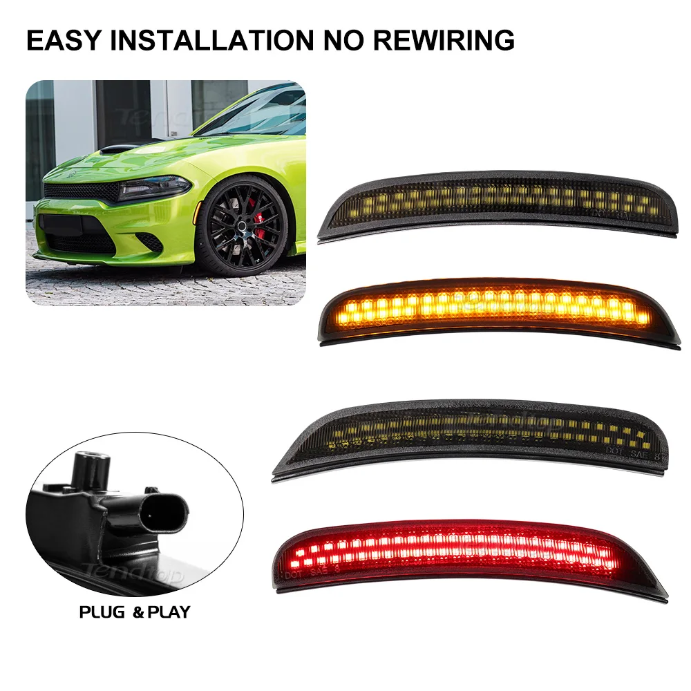 

For Dodge Charger 2015 2016 2017 2018 2019 2020 2021 2022 2023 Smoked Front Amber Rear Red Bumper Packing Light Side Marker Lamp