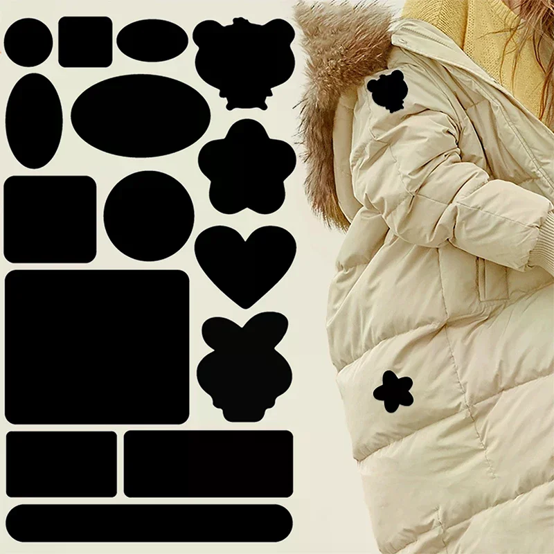 2-Piece Black Self-Adhesive Fabric Repair Patch-No-Cut Instant Fix Universal For Down Jackets Coats Clothing Mending Accessories
