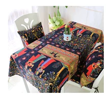 

Cotton Linen Tablecloths, Waterproof Table Covers Ethnic Style Blue Red Dining Table Coffee Table Deco