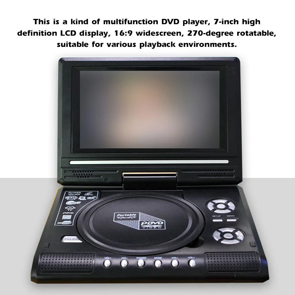 7.8 Inch TV Home Car DVD Player 16:9 Widescreen Portable 800mAH VCD CD MP3 HD Media-Player USB SD Cards RCA Cable Game dvd player cd player