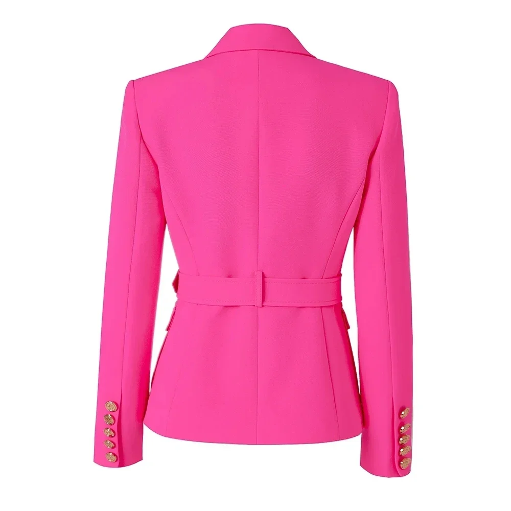 2024 New Bright Fluorescence Color Euro-american Stylish High Street Women Belt Pockets Fitness Elegant Lady Gorgeous Blazer