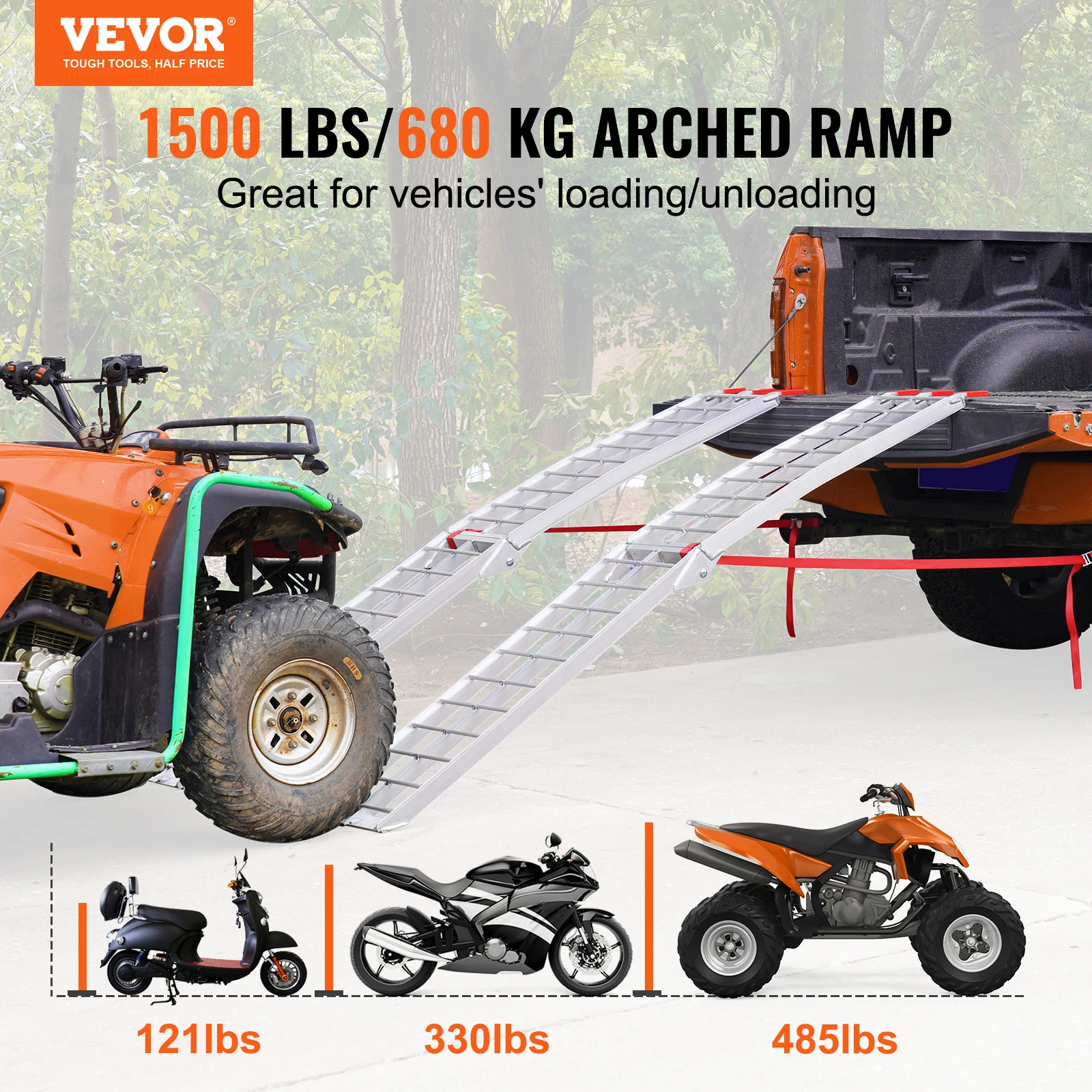 VEVOR Aluminum Ramps 1500 lbs Folding Loading Ramps for Pickup Trucks Bed Trailers Ramp with Load Straps for Dirt Bike UTV ATV