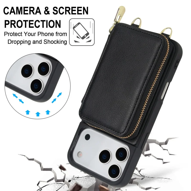 Elegant Crossbody Leather Wallet Phone Case with Zipper Card Holder