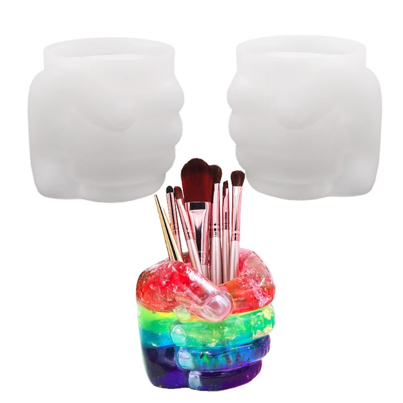 Y4QE Fist Pen Holder Epoxy Resin Mold Vase Flower Pot Silicone Mould DIY Crafts Makeup Brushes Storage Box Mold