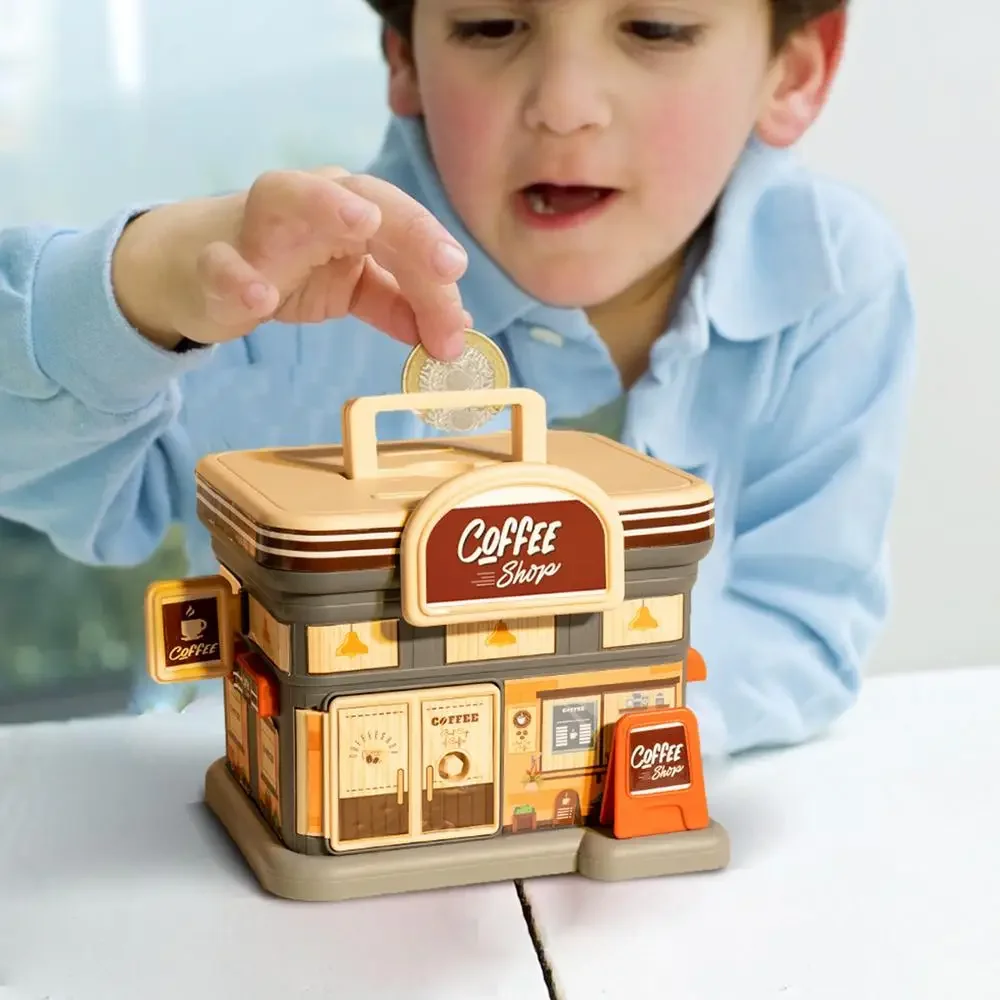 Creative Moneybox Coffee Store Gas Station Children's Diy Piggy Bank Save Money Coin Piggybank Toys Puzzle Toys Christmas Gifts