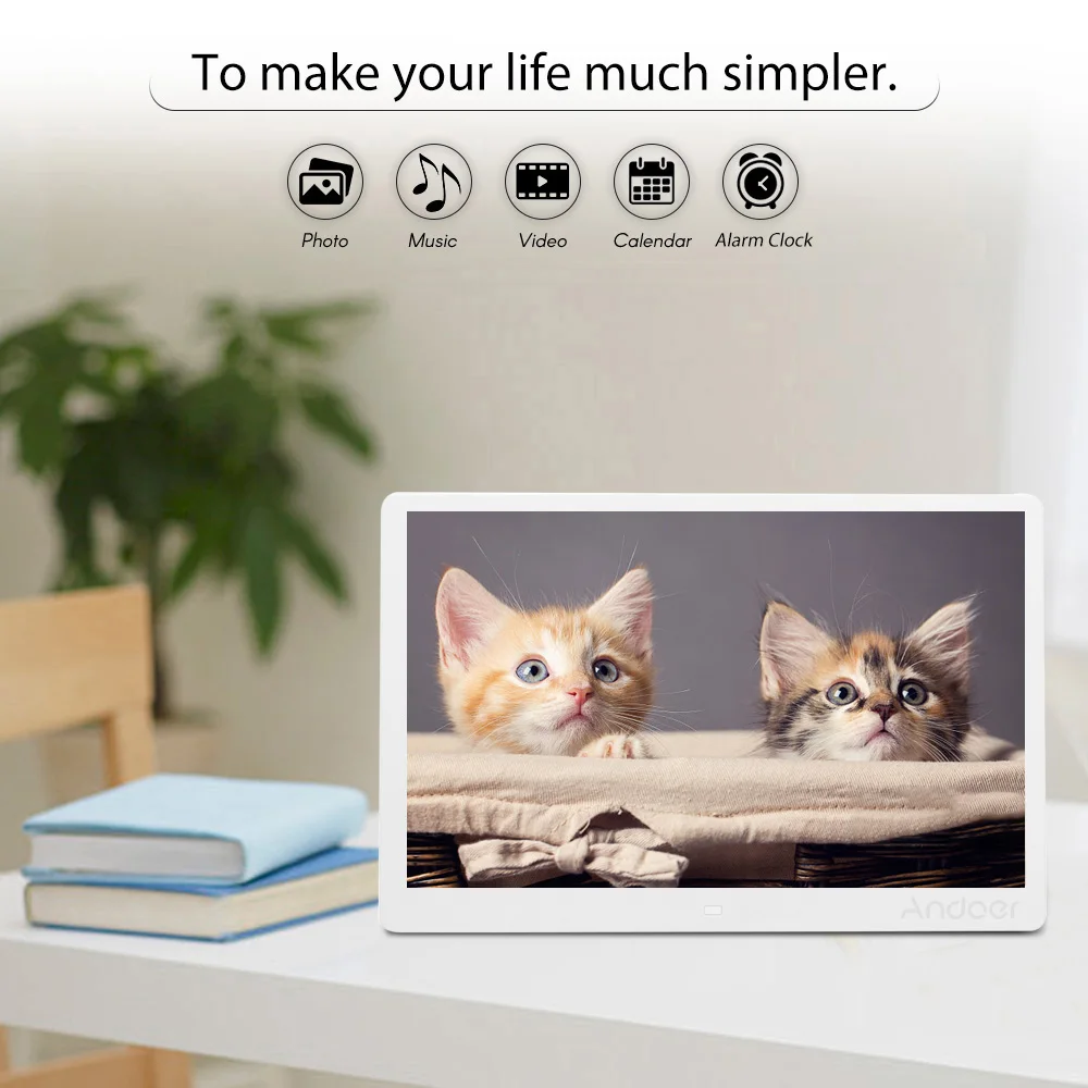 Andoer 13 Inch 1080P LED Digital Photo Picture Frame High Resolution 1920*1080 Advertising Machine MP3 MP4 Picture Player Electr
