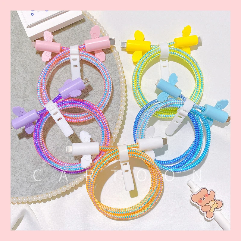 Creative Angel Wings USB Charging Cable Protector Cute Desk Organizer Data Line Earphone Cable Winder for iphone Office Supplies