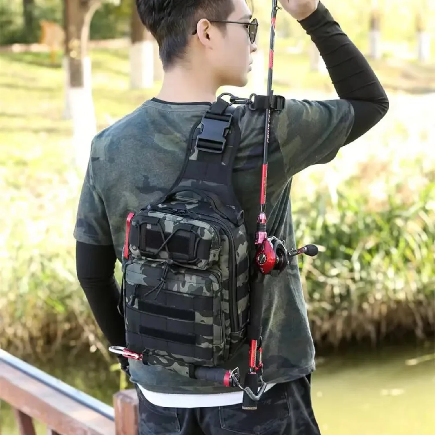Outdoor Chest Men Fishing Tackle Multifunction Sling Single Shoulder Bags Camping Hiking Hunting Tactical Handbag