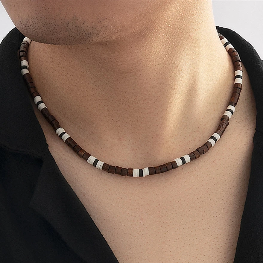 Men's Wooden Beaded Clay Necklace Fashion Vintage
