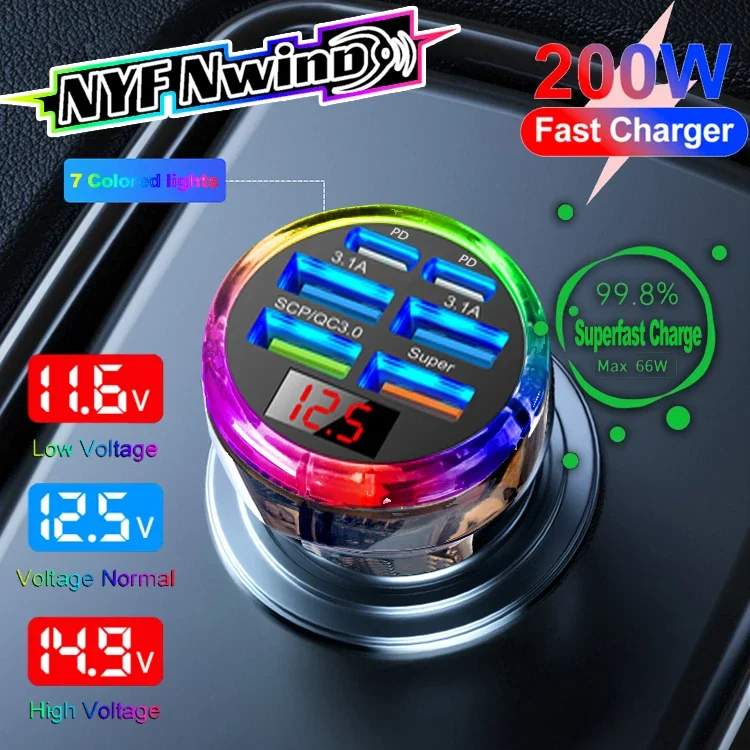 Car Charger 6 In 1 Multi-port 200W