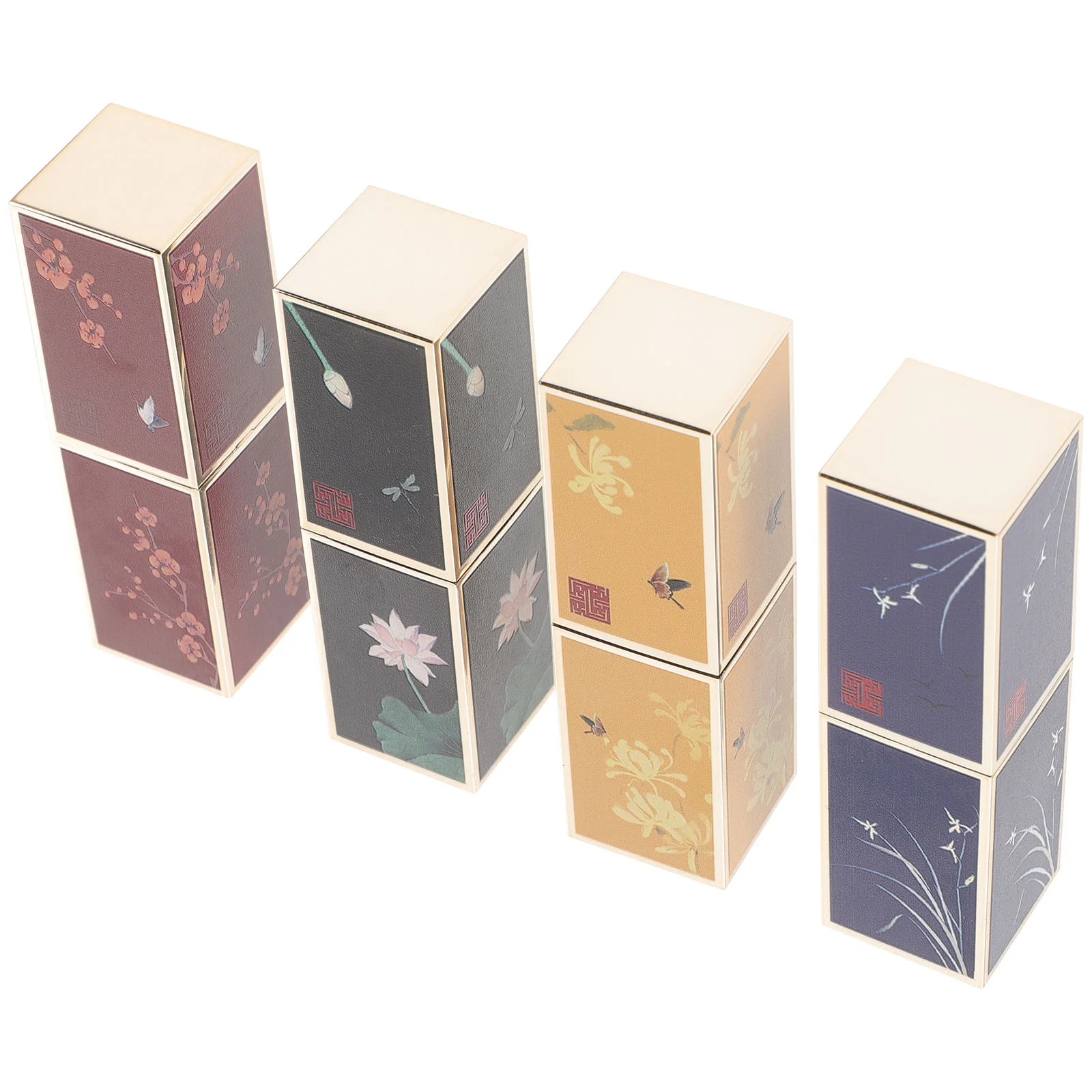 

Empty Lipstick Tubes Lip Balm Tubes 4Pcs Chinese Retro Plastic Lip Tube Flower Refillable Container Diy Homemade Lipstick