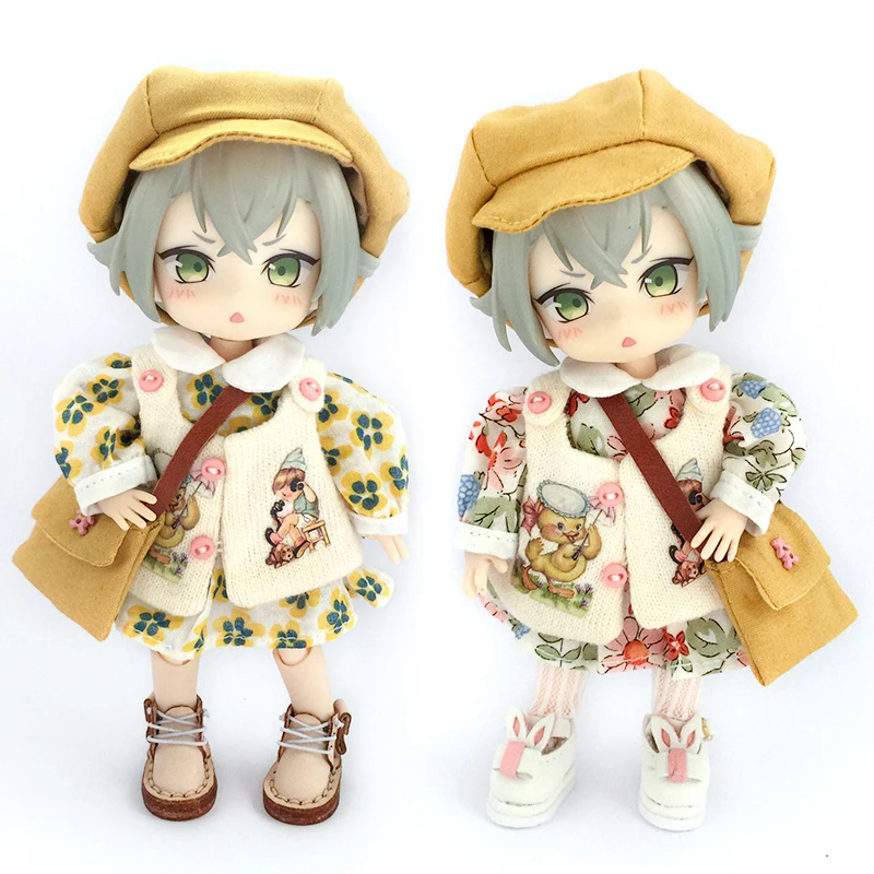 Ob11 Ins Dress Clothes Suit Lolita Dolls Dress With Floral Pattern Outfit Skirt Hat For 1/12 Bjd Obitsu 11 Gsc Ymy P9 Molly Doll 2