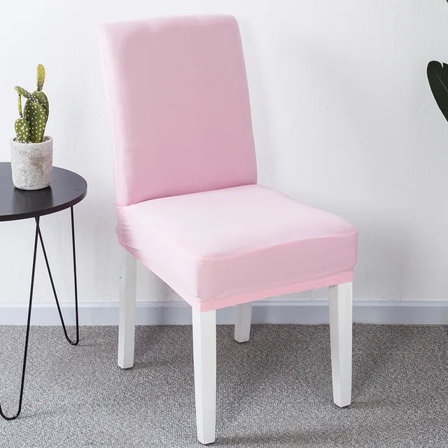 Solid Color Dining Room Lycra Spandex Chair Covers Stretch White Chair Seat Slip Cover Removable For Kitchen Restaurant Light Pink