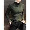 England Style Spring Autumn Solid Color Long Sleeve Sweater Knitted Men's Clothing Half High Collar Screw Thread Pullover Tops 3
