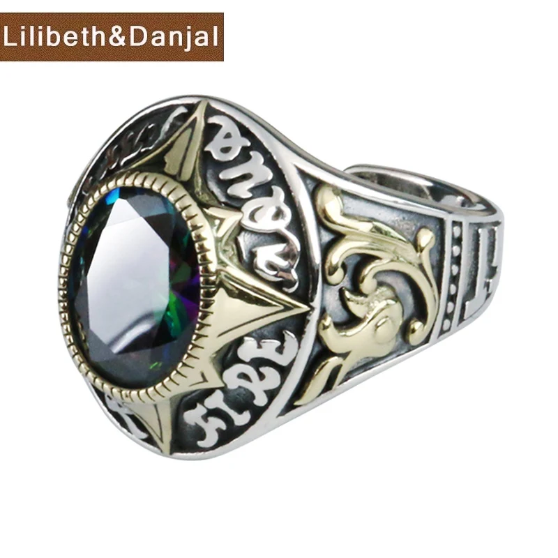 Ring Real 925 Sterling Silver Men Women Persian Star Inlaid Artificial