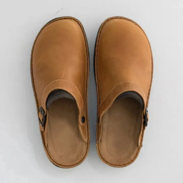 Asgard Men Retro Suede Slippers With Adjustable Buckle Mules Sandals_voghion.com