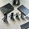 Elegant Womens Shoes Gold Pointed Toe Luxury Brand Party High Heels 4 Inch Black Patent Leather Women Dress Sandals Slingback 6