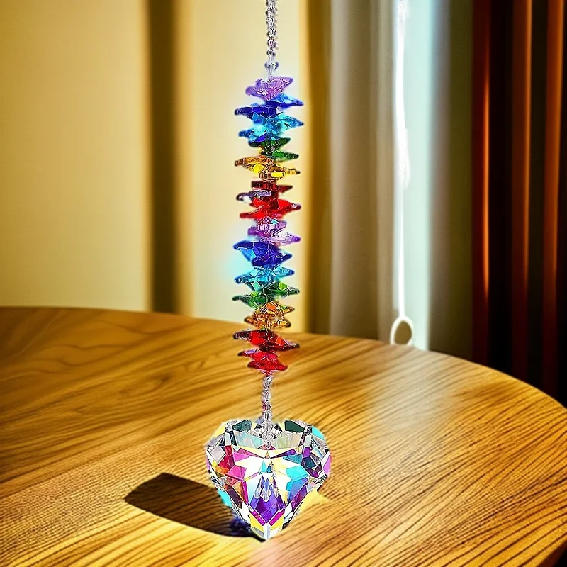 1pcs Clear Glass Crystal Heart Prism Pendant Suncatcher for Windows Indoor Outdoor Garden Hanging D&eacute;cor Gifts for Women Mom