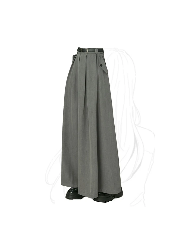 

Женская плиссированная юбка с высокой талией, серая элегантная уличная трапециевидная юбка в стиле Харадзюку 1920-х годов, Корейская винтажная длинная юбка в стиле 90-х