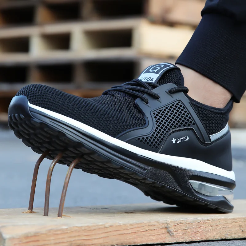 Men Work Safety Shoes Man Safeti Breathable Air Cushion Work Protective Sneakers Anti-Puncture Work Male Steel Toe Safety Boots