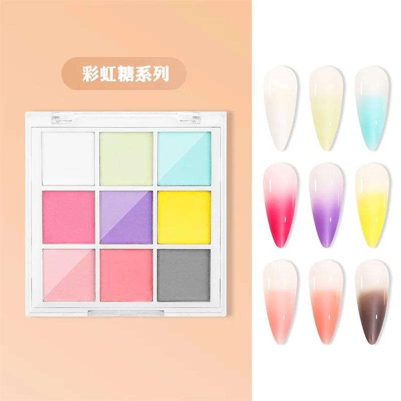 1Box New Nails Pat Pat Powders For Paint Gradual Nails 9Colors/Set Non-wipe Solid Mirror Powder Dopamine Pat Fine Glitter Powder