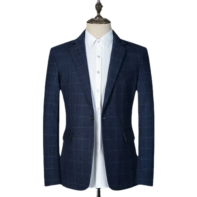 

Boutique Men's Fashion and Comfortable Business Gentleman Korean Version All-match Self-cultivation Plaid Single Suit Jacket