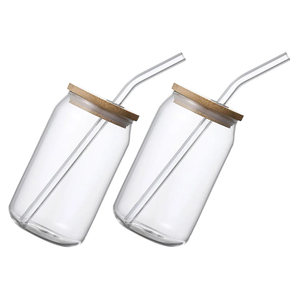 

2Pcs Water Drinking Cups Iced Juice Cups Beverage Glass Cups with Straws Lids