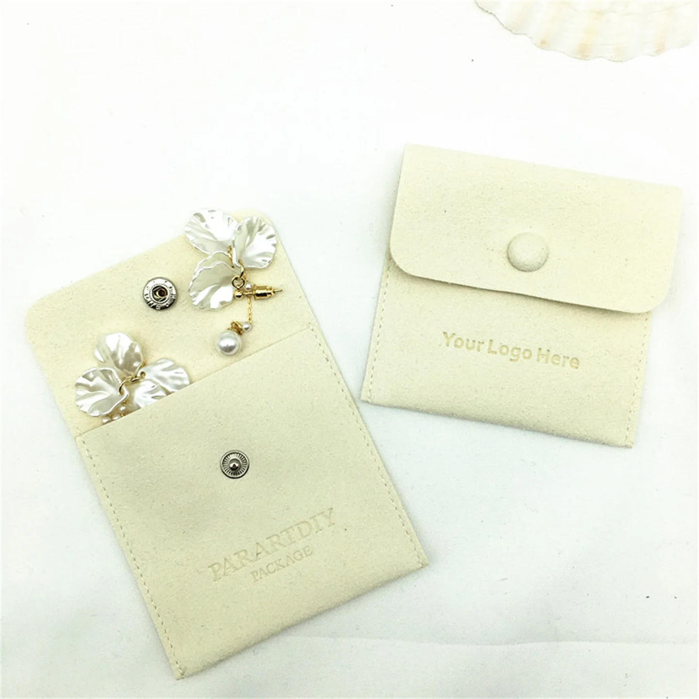 50 white beige snap bags can be personalized logo printing custom size earring packaging bag necklace ring gift bag ribbon shopping handle bags small size paper bag customized printing logo shipping packages