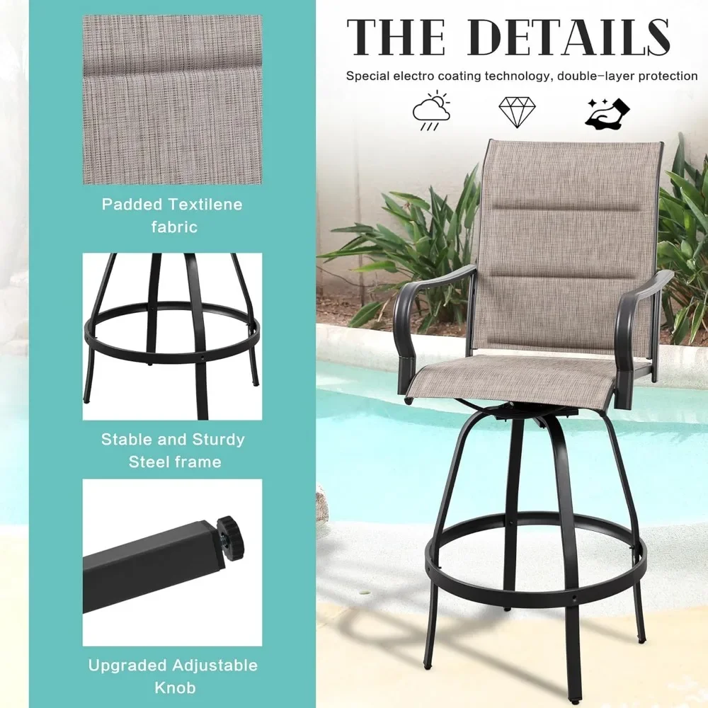 5-Piece Patio Swivel Bar Set with Glass Table 3