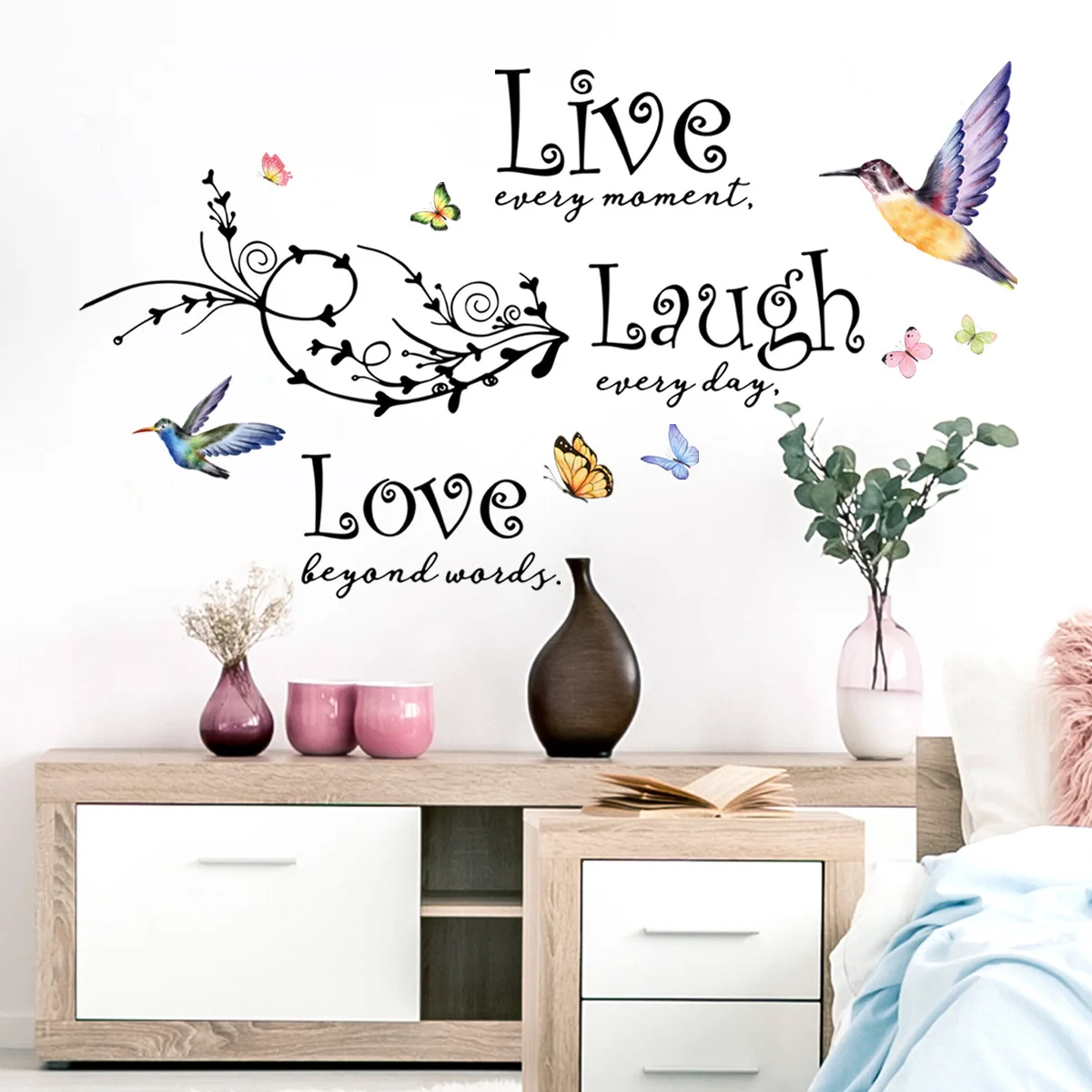 2pcs English Live Branch Bird Cartoon Wall Sticker Children's Living Room Bedroom Study Restaurant Decoration Mural Wall Sticker the living room • live in nyc • vol 1 1 cd