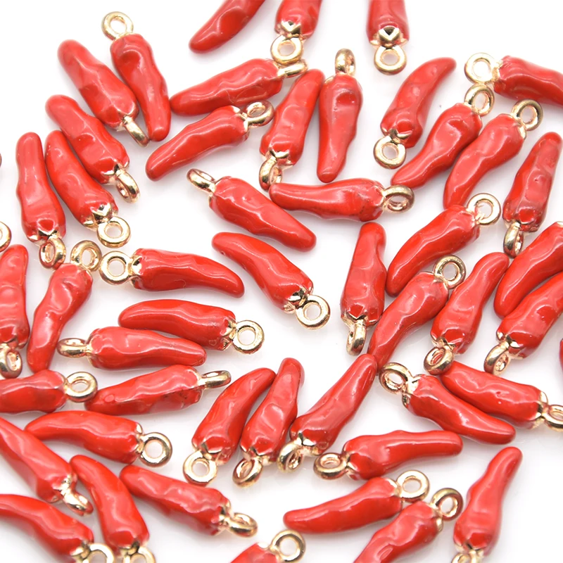 10pcs Red Chili Enamel Charms Alloy Metal Gold Plated Pepper Pendants For DIY Crafting Earring Bracelet Necklace Jewelry Making