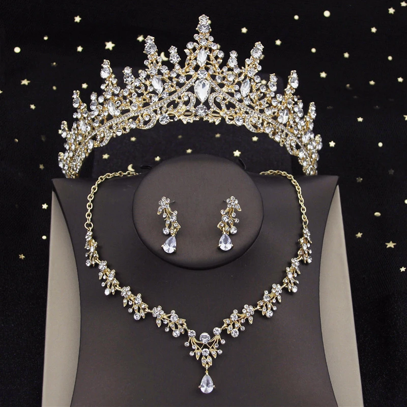 2022 Fashion Crystal Bridal Jewelry Sets for Women Luxury Tiara Crown Earrings Bride Party Birthday Wedding Necklace Set