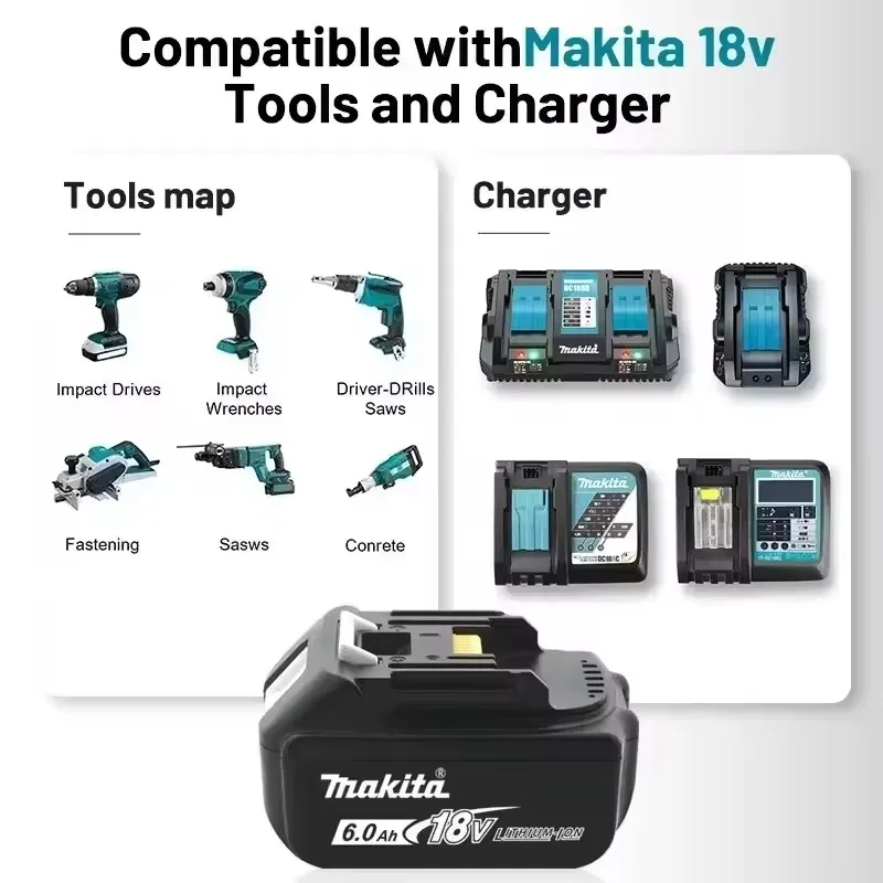 Power Tool Battery Original Makita 18V 6.0Ah Rechargeable Battery For Makita Tool