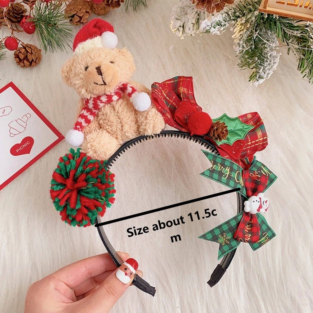 Cute Cartoon Christmas Headband Bear Fluffy Plush Children Headwear New Year Hair Clip Bow Hair Accessories Christmas Gifts