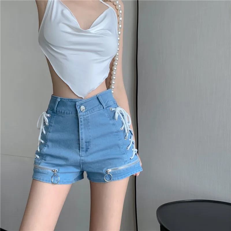 shorts Lace Up Summer Sexy Denim Shorts New Women Slim Fit Pants High Quality Waist Tight Female Elastic Short Jeans Korean Style patagonia shorts