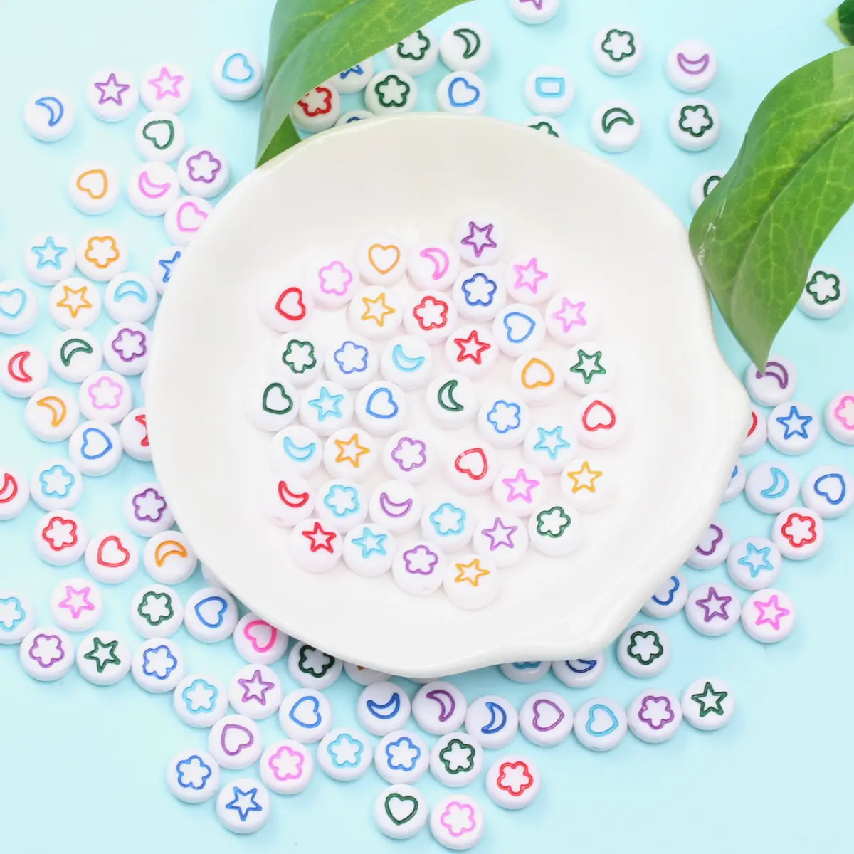 

About 150Pcs 4*7mm Acrylic Flat Round Mixed Moon Star Flower Letter Loose Beads For Jewelry Making DIY Earring Pendant Bracelet