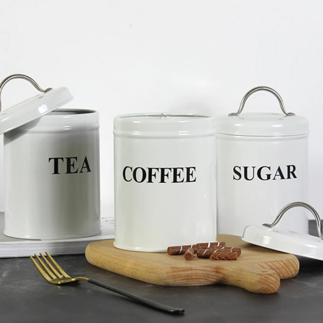 Set di contenitori per zucchero da caffè coperchio decorativo Set da  fattoria di 3 barattoli per la conservazione dello zucchero da tè e caffè  in metallo contenitore per contenitori da cucina - AliExpress