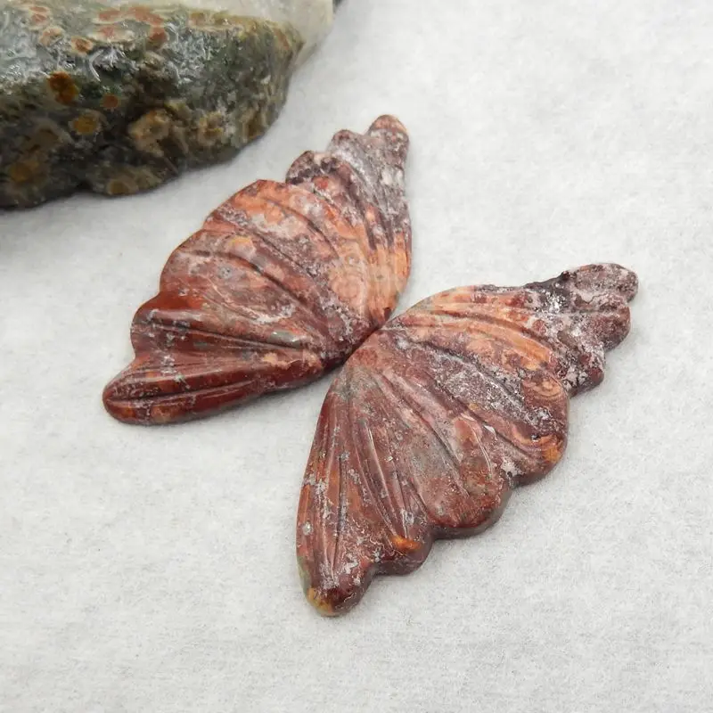 Natural Stone Ocean Jasper Gemstone Carved Butterfly Wings Cabochon Piar,46x23x5mm,12g Fashion Earrings Necklace Accessories