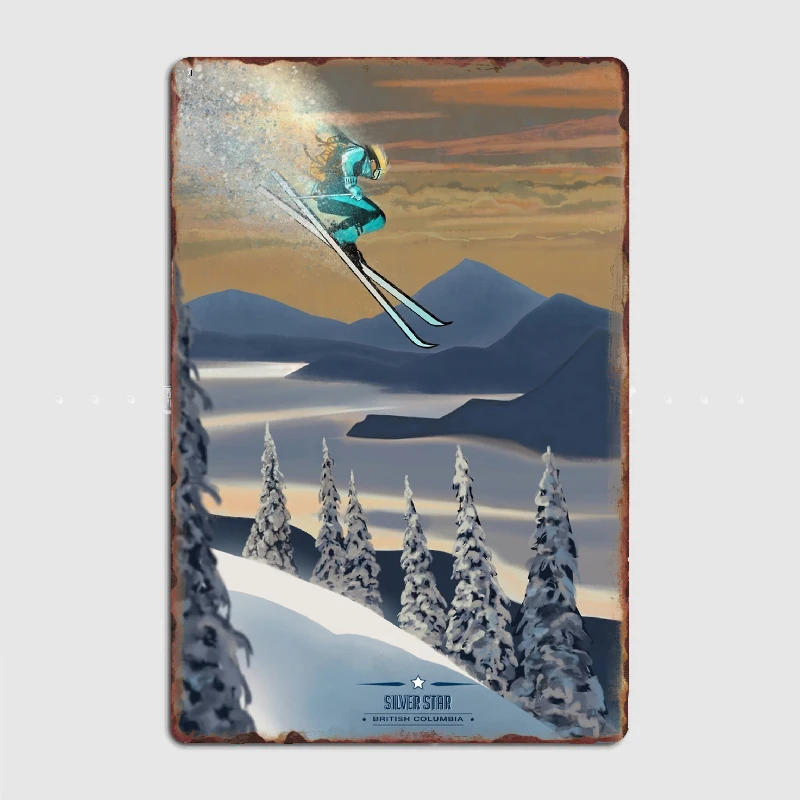 

Powder Ski Art Metal Print Mural Garage Decoration Club Party Vintage Tin Sign Poster Coffee Bar decoration