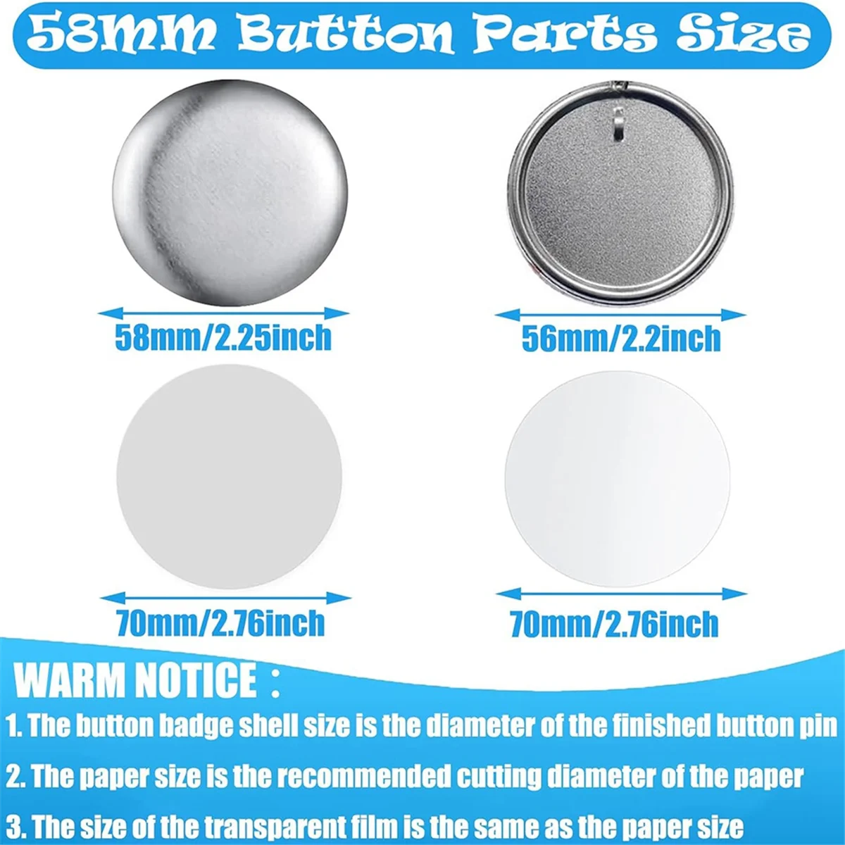 Button Maker Keychains Supplies,58mm/2.25 Inch Pin Making Kit for Button Maker Machine,Metal Button Badge SetsT99C 5