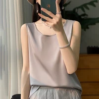 Women Tops Solid Spring Summer Casual Crop Tops Sexy O-neck Tank Tops Office Lady Pink White Top 2024 Fashion Korean Tank Top - Image 3